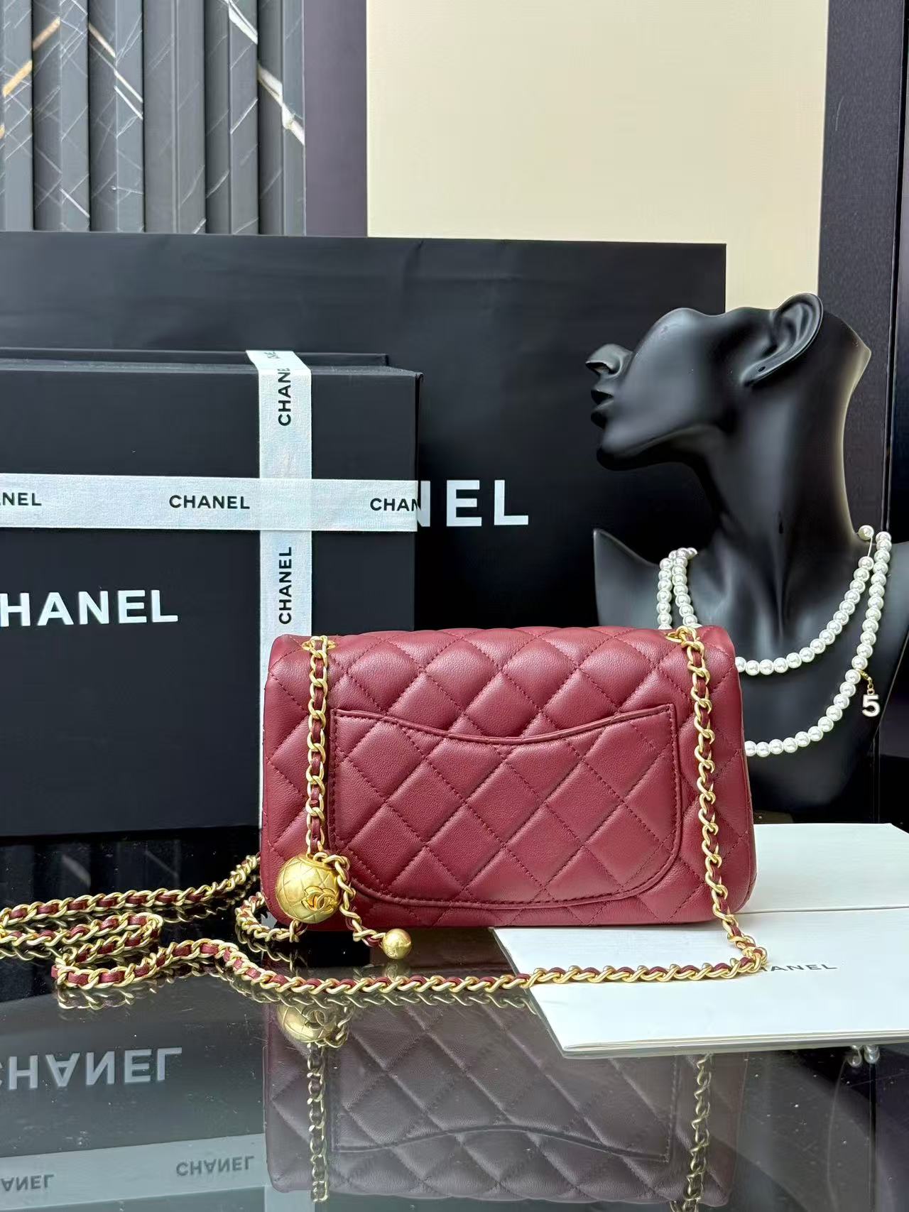 Chanel 2025 Mini Flap Bag 20cm Burgundy Lambskin