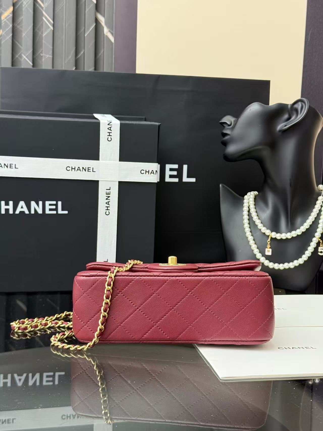 Chanel 2025 Mini Flap Bag 20cm Burgundy Lambskin