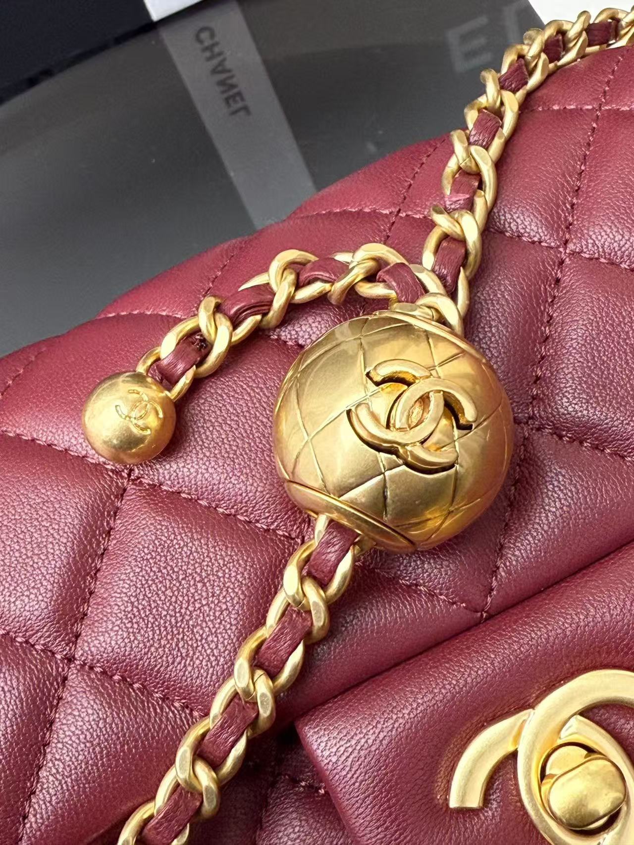 Chanel 2025 Mini Flap Bag 20cm Burgundy Lambskin