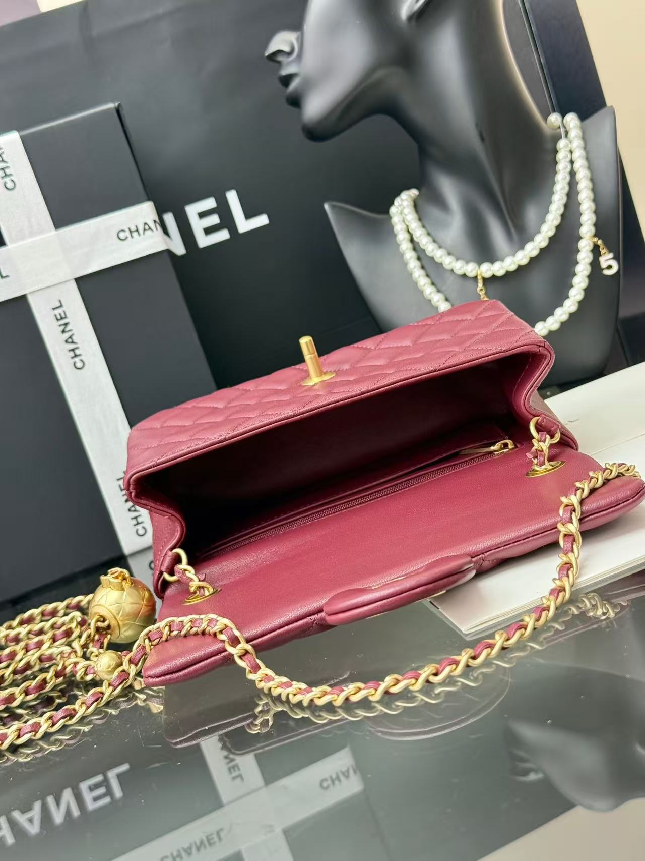 Chanel 2025 Mini Flap Bag 20cm Burgundy Lambskin
