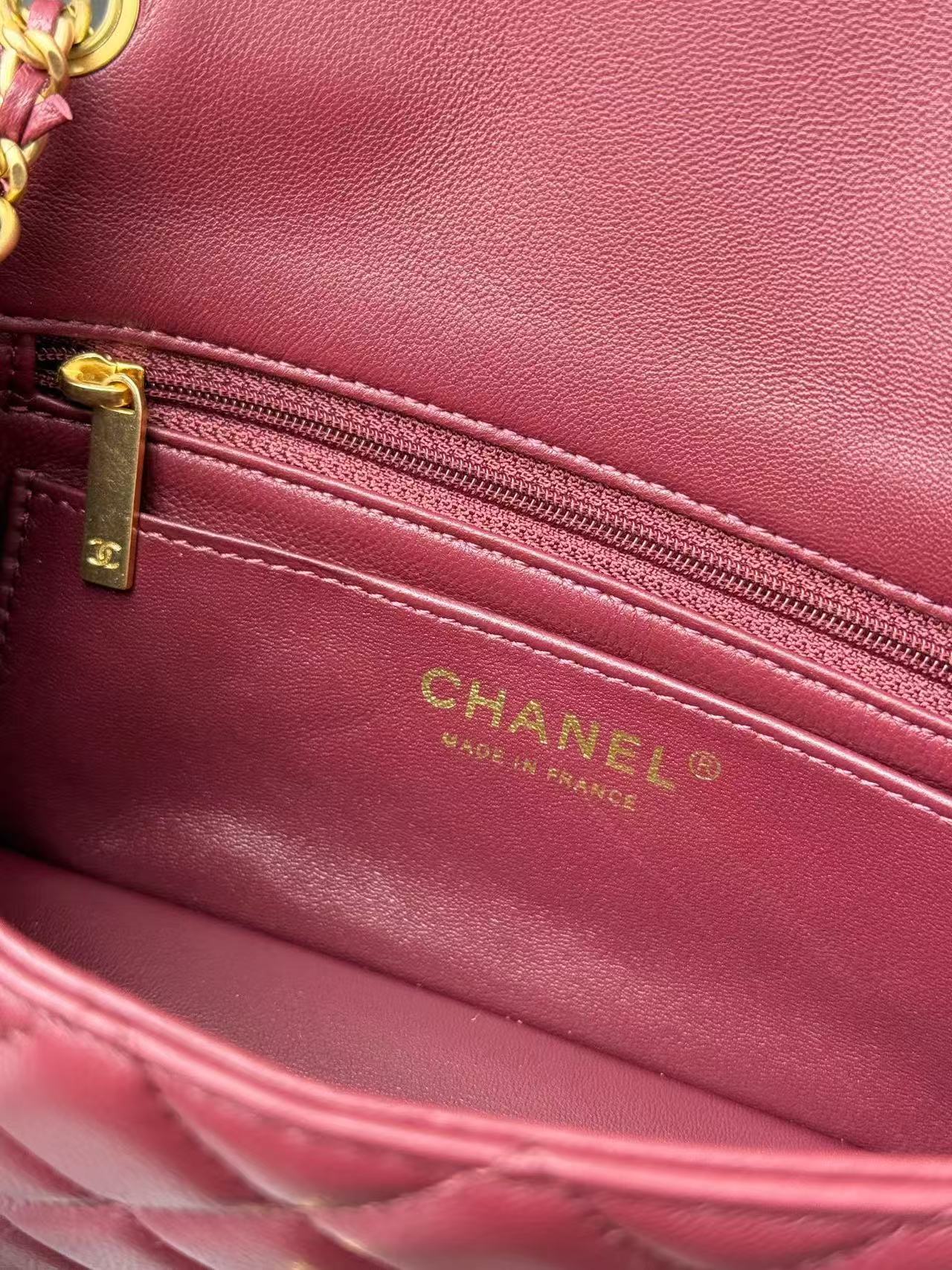 Chanel 2025 Mini Flap Bag 20cm Burgundy Lambskin