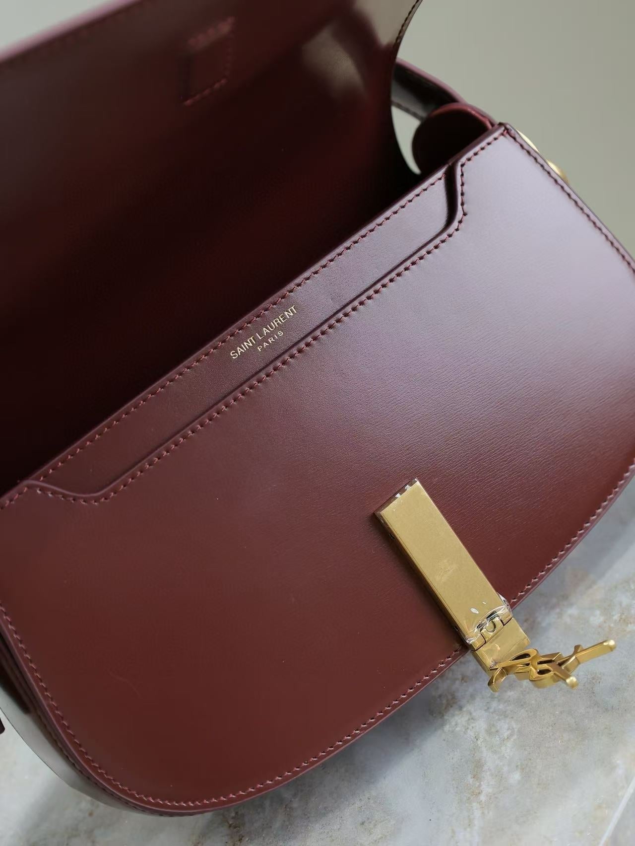 YSL 2025 Voltaire 24cm Burgundy Gold Calfskin