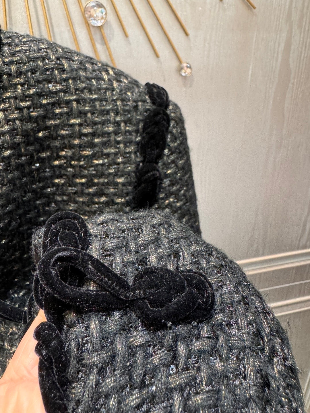 Chanel 2025 Jacket With Four Pockets And Velvet Trimblack Tweed