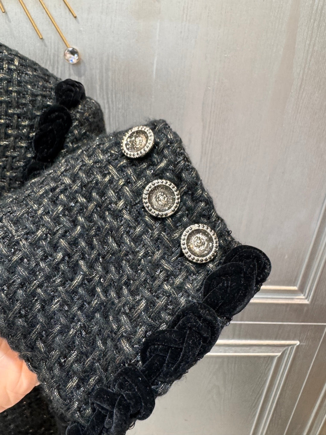 Chanel 2025 Jacket With Four Pockets And Velvet Trimblack Tweed