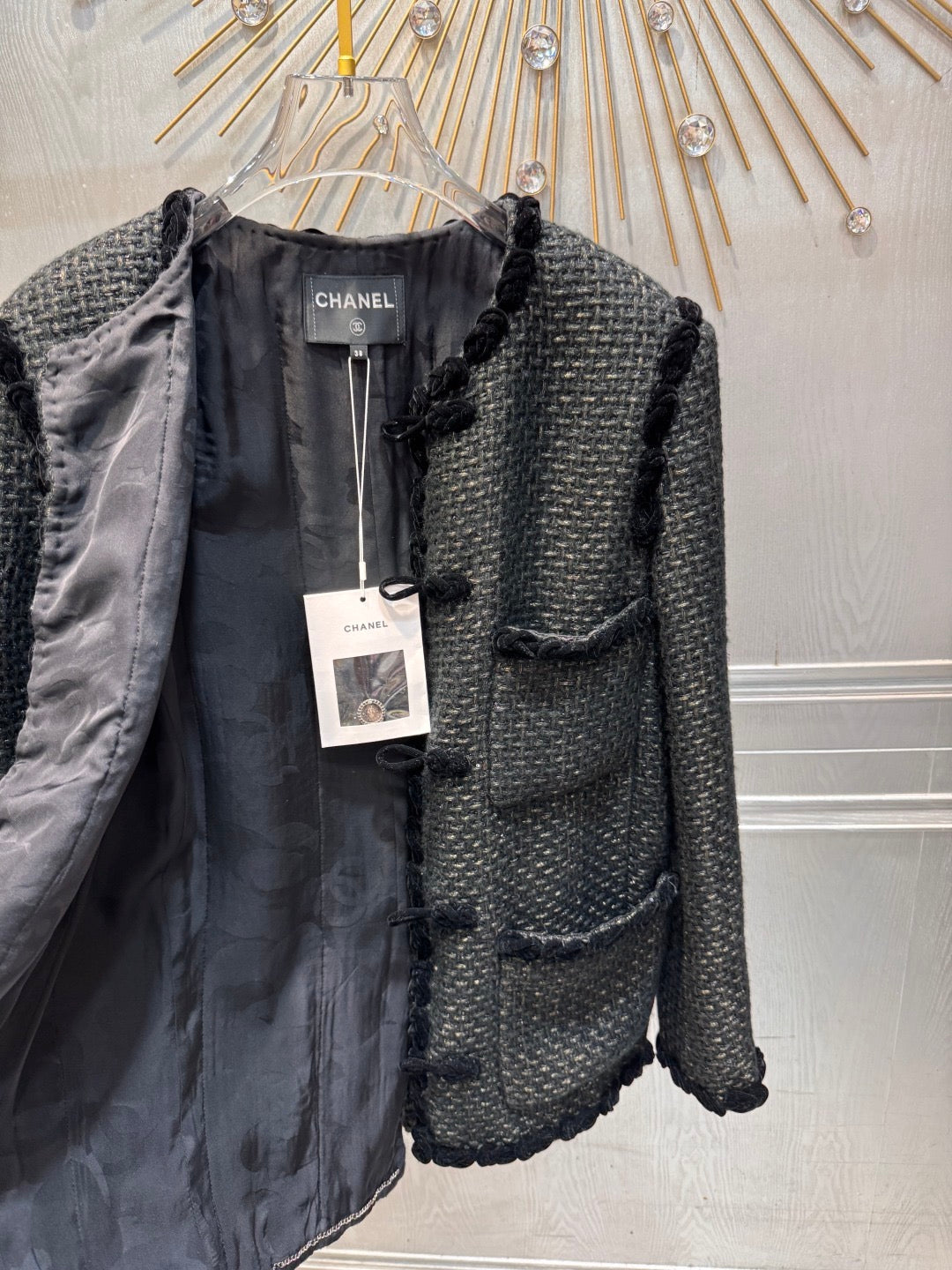 Chanel 2025 Jacket With Four Pockets And Velvet Trimblack Tweed