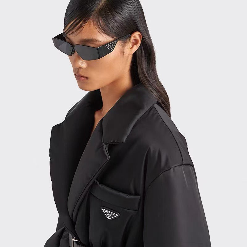 Prada 2025 Re-Nylon Down Jacket With Wide Lapels And A Belt