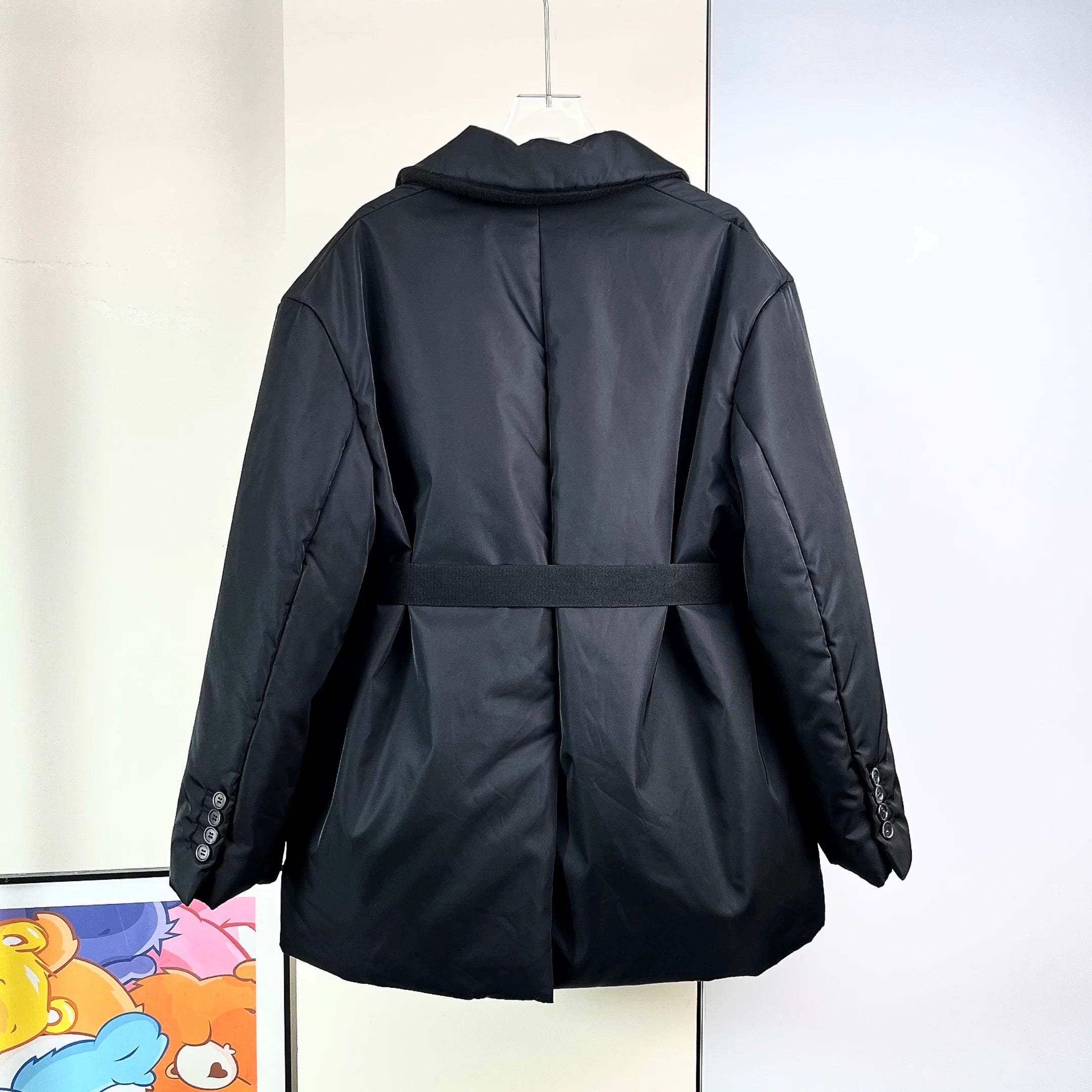 Prada 2025 Re-Nylon Down Jacket With Wide Lapels And A Belt
