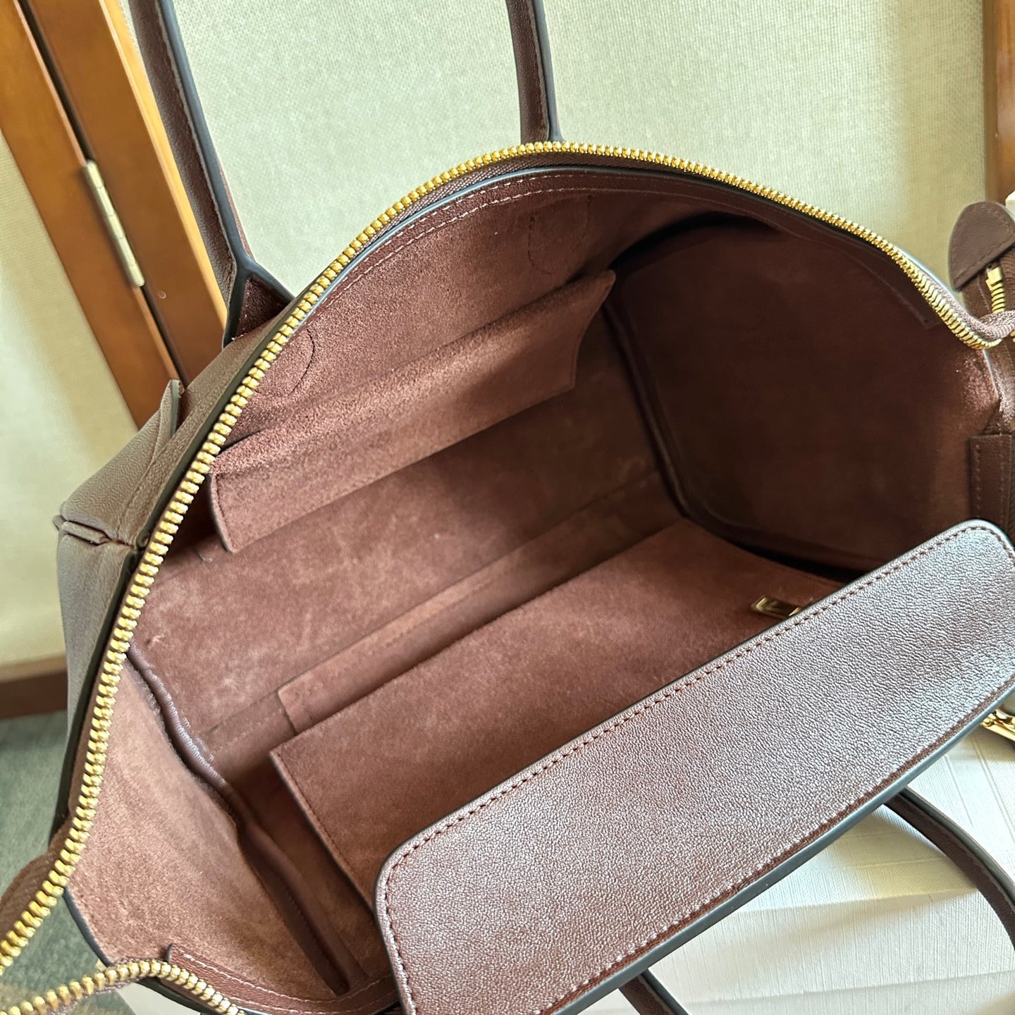 Celine 2025 Halfmoon Soft Triomphe Bag Brown Shiny Lambskin