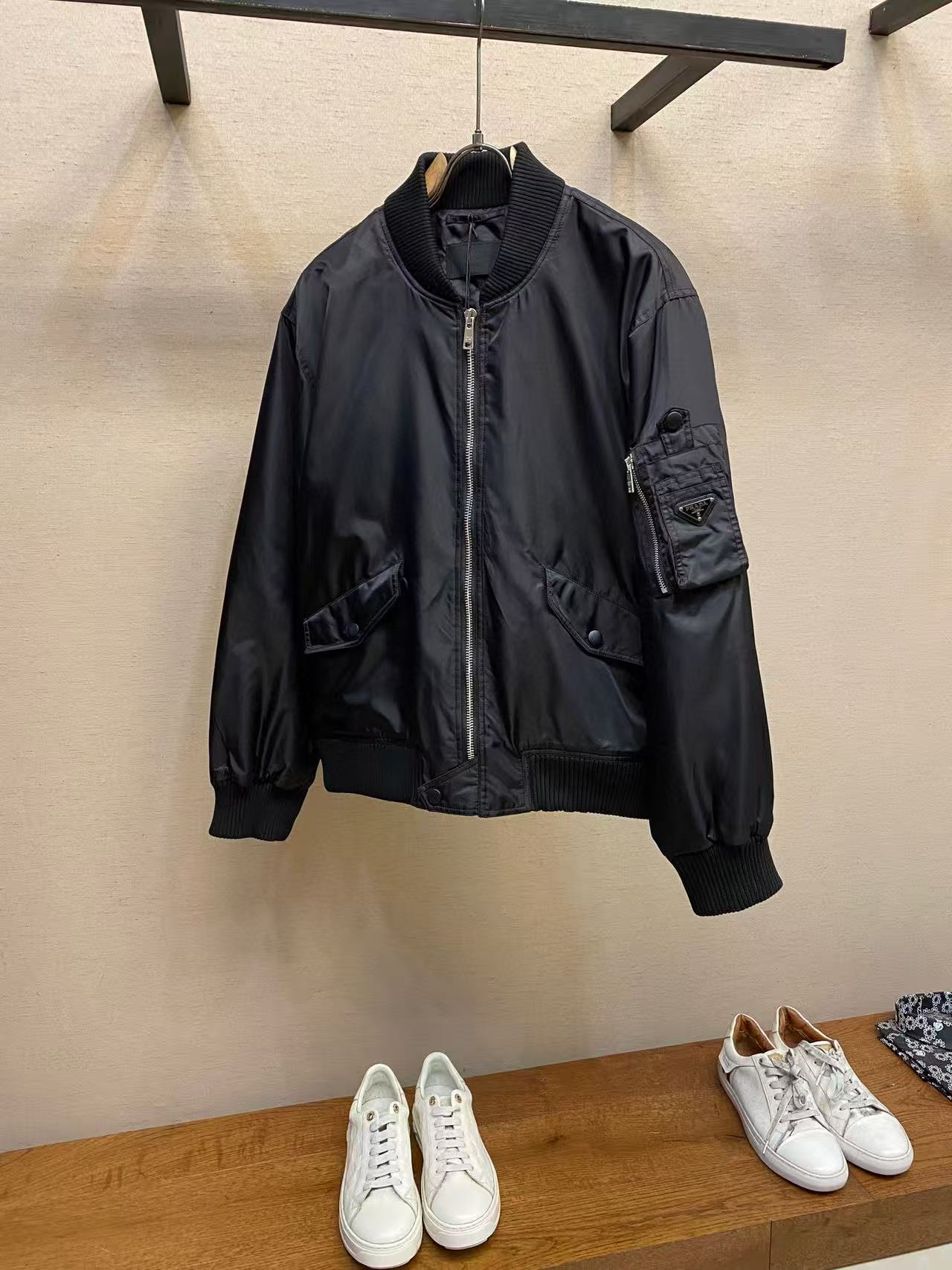 Prada 2025 Bomber Jacket Black Re-Nylon