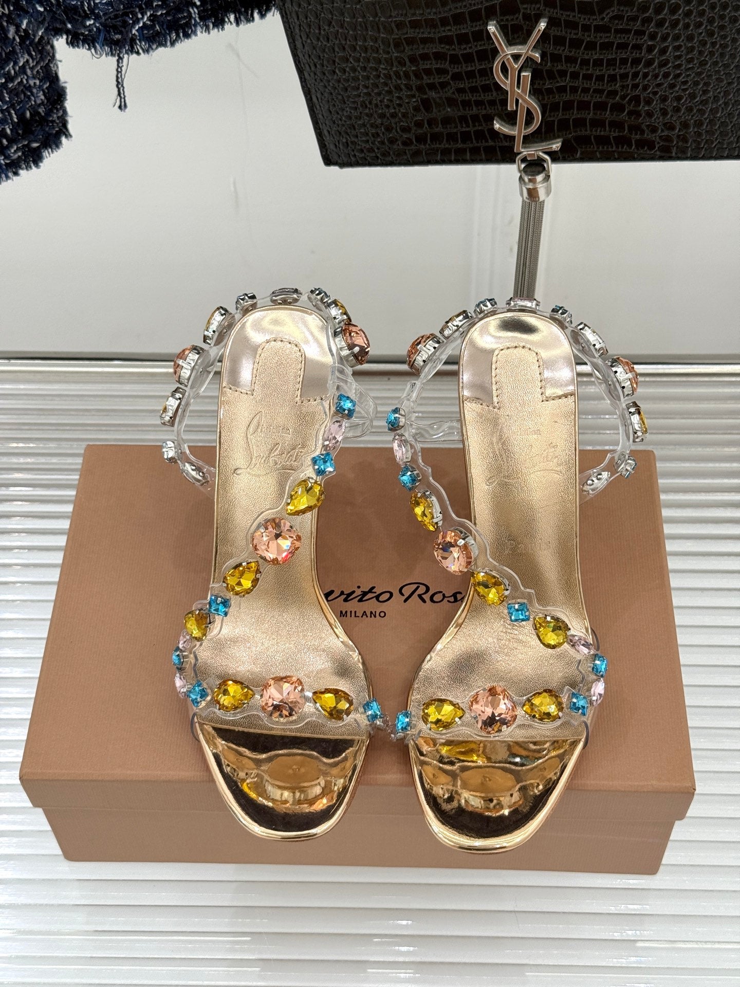 Christian Louboutin 2026 Rosa Z Jewel Heeled Sandal TPU Strass Calf Leather