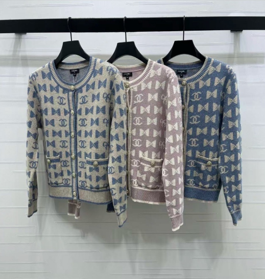Chanel 2025 Bow And Double C Logo Cardigan Cashmere 329237