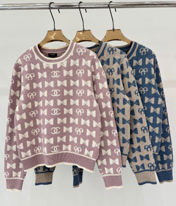 Chanel 2025 Double-C bow Knit Sweater Cashmere 329230