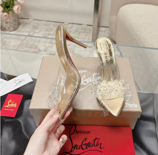 Cl Aqua Strass 80mm Mules Pvc Iridescent Nappa Leather And Strass Gold