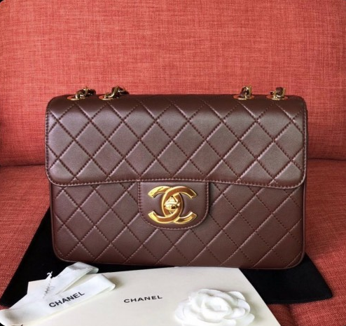 CC 2025 Flap Bag 30cm Brown Gold Lambskin 298108