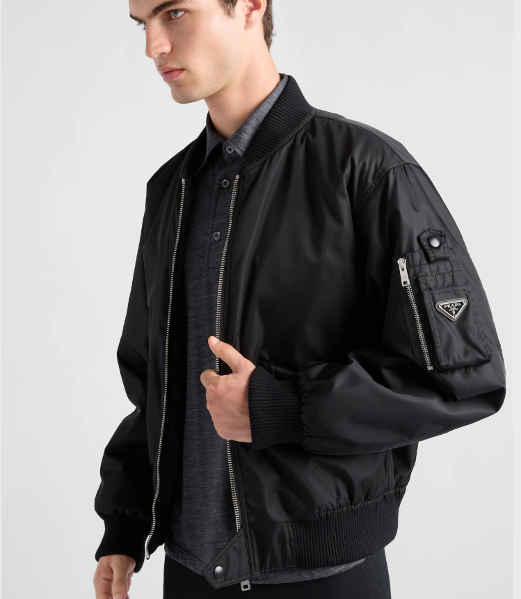 Prada 2025 Bomber Jacket Black Re-Nylon