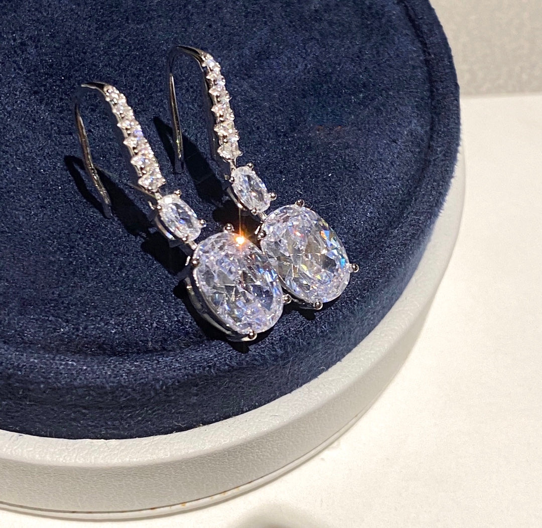 OVAL SHAPE SILVER DIAMOND EARRINGS