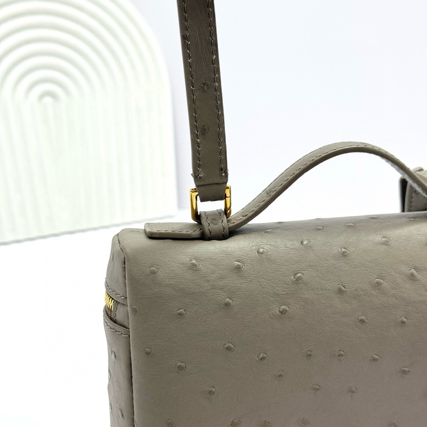 LP Extra Bag Ostrich Pattern Gray Brown Gold Buckle Calfskin