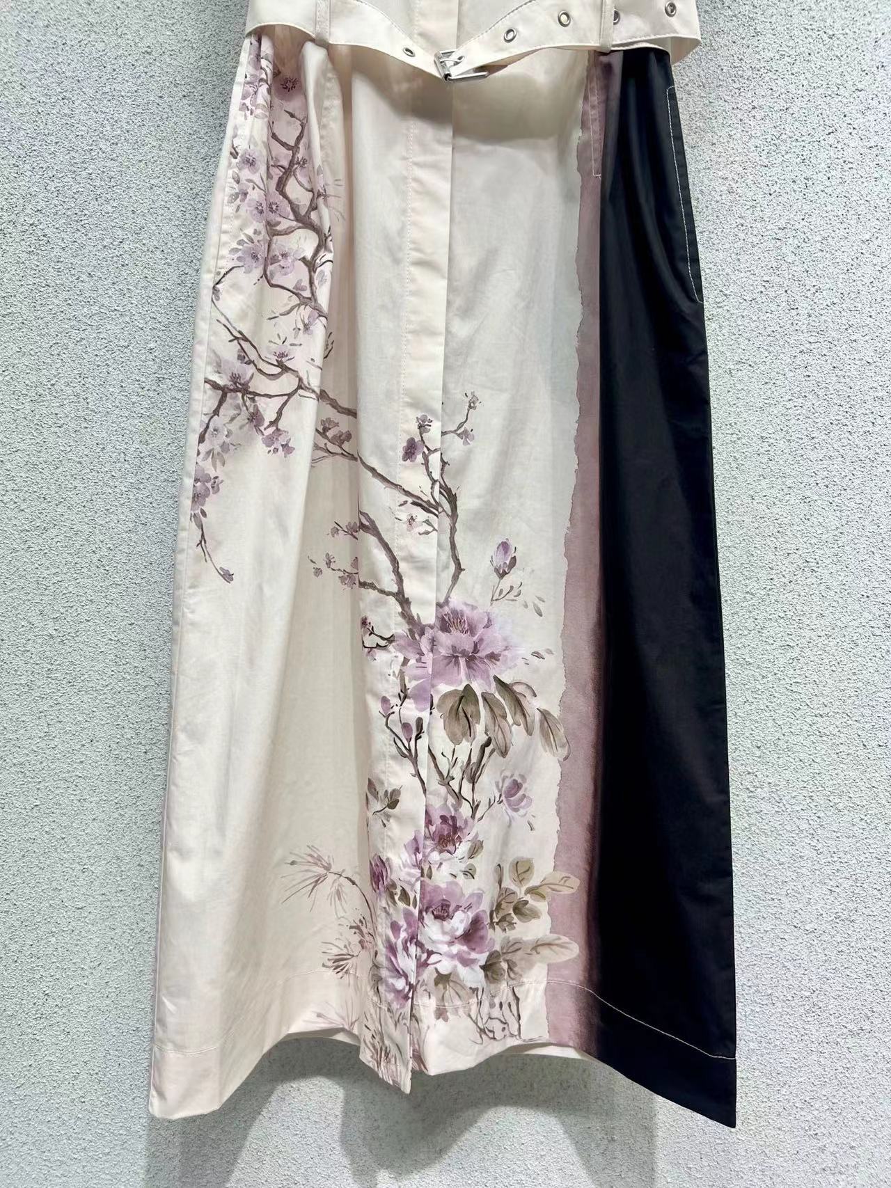 CD 25 Floral Dress With Belt Beige Cotton