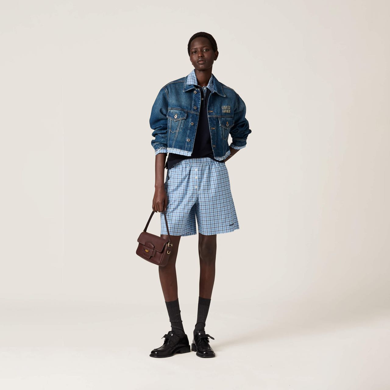 Miu Blue Washed Denim Blouson Jacket