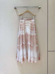 CD High-waist Tie-dye Pattern Skirt Pink mix White Cotton