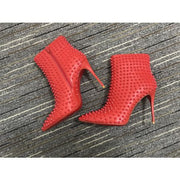 CL Snakilta Spiked Ankle Boots 100mm Calf Leather Red
