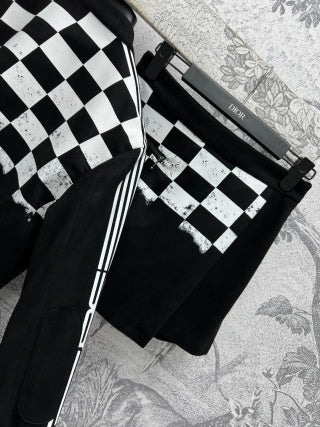 CD 25 Checkerboard Contrast Ribbon Casual Suit Polyester