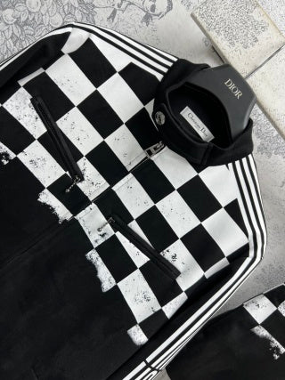 CD 25 Checkerboard Contrast Ribbon Casual Suit Polyester