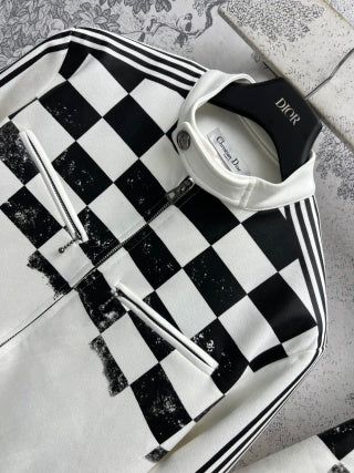 CD 25 Checkerboard Contrast Ribbon Casual Suit Polyester