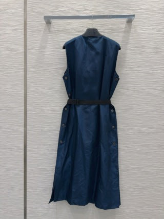 Prada 2025 Sleeveless Zipper Dresses Blue and Black Poliamide