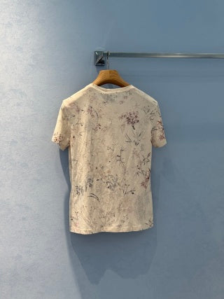 CD 25 Ink And Floral short Sleeves T-shirt Beige Cotton Linen