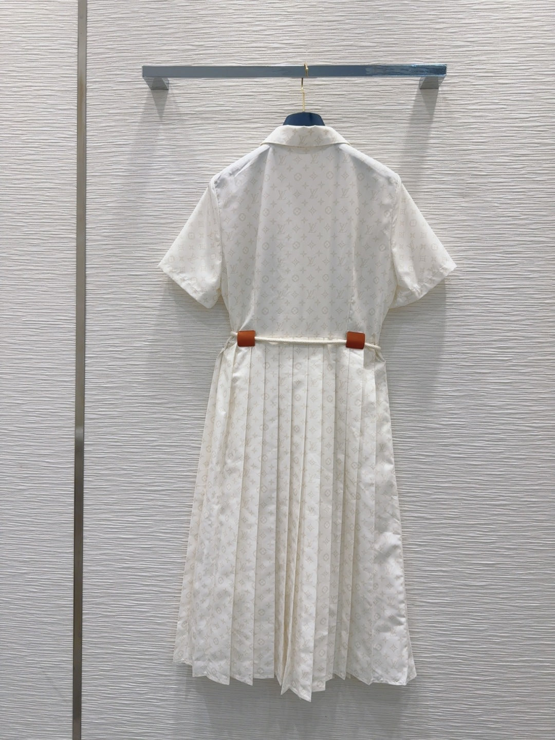 LV 25 Pleated Trendy Dress White Blue Poliester