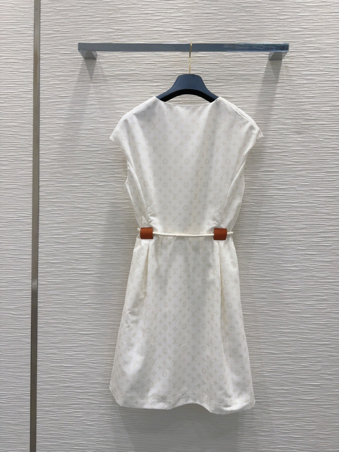 LV 25 Pleated Trendy Square Vest Dress White Blue Poliester