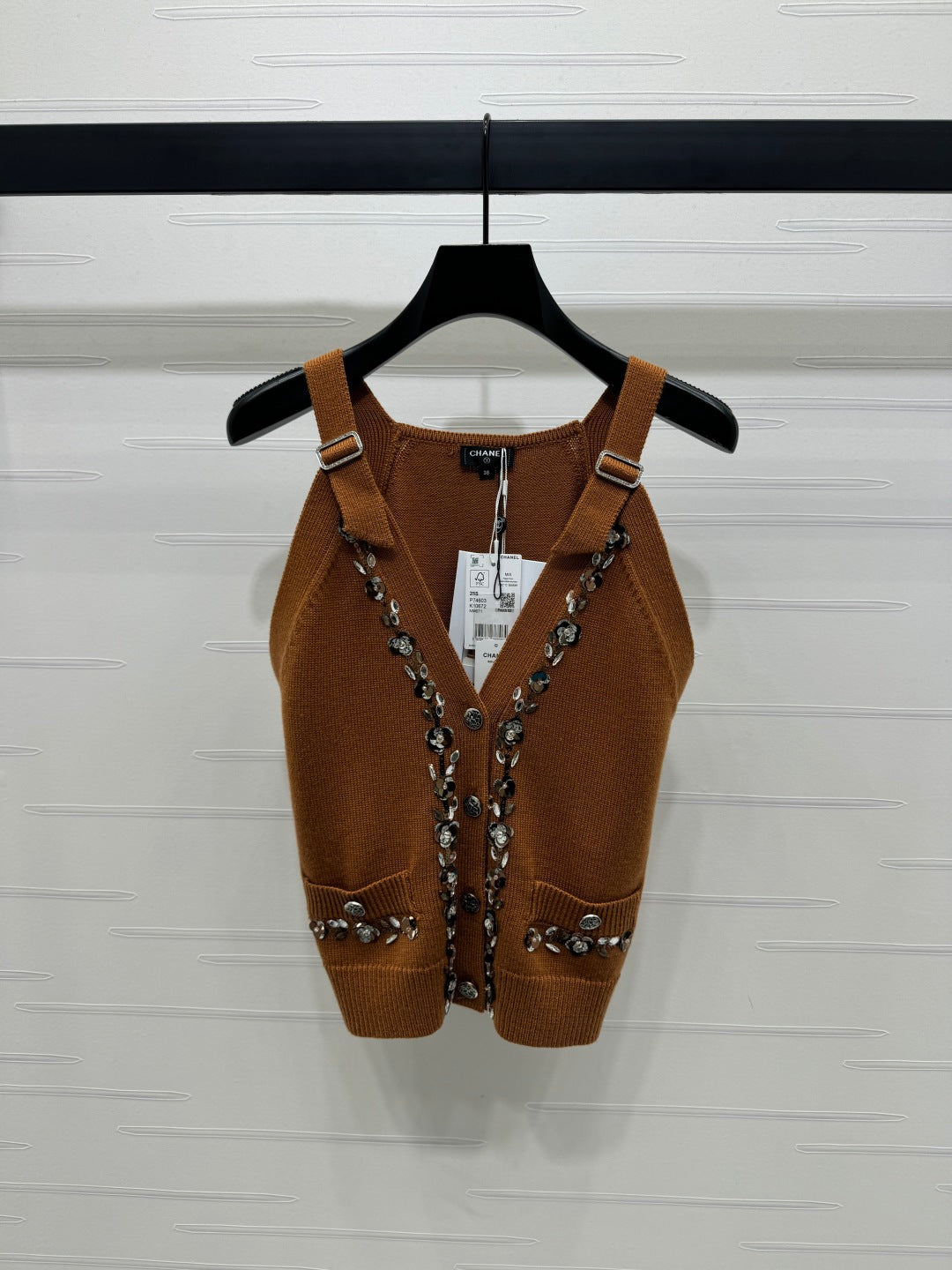 Chanel 2026 Beaded Knit Vest Pink and Brown Wool