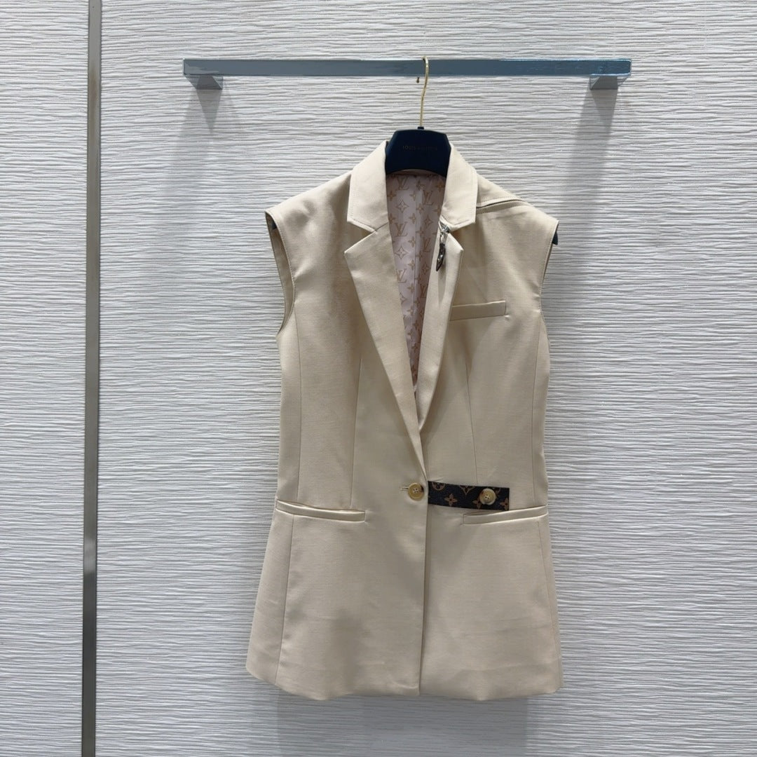 LV 25 Simple Elegant Vest Set Black Beige Poliester Wool