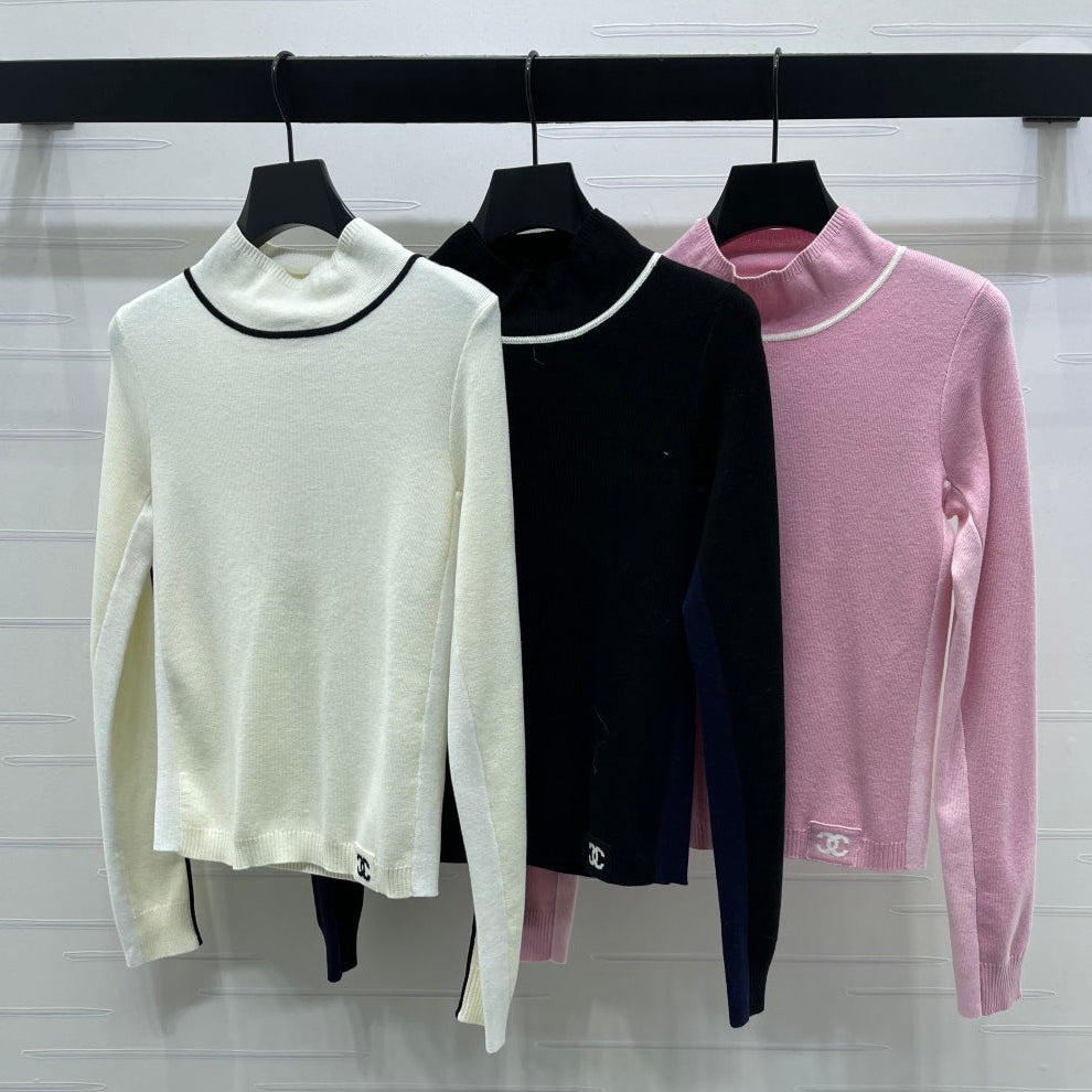 Chanel 2026 High-Neck Base Layer Top Black Cream Pink Wool