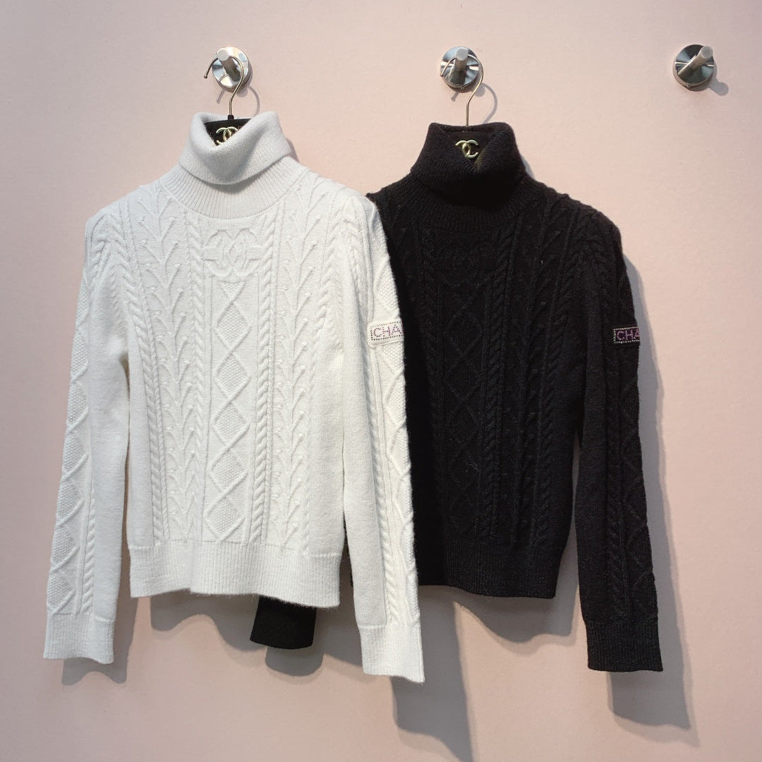 Chanel 25 Cable-knit Turtleneck Sweater Cashmere 317402