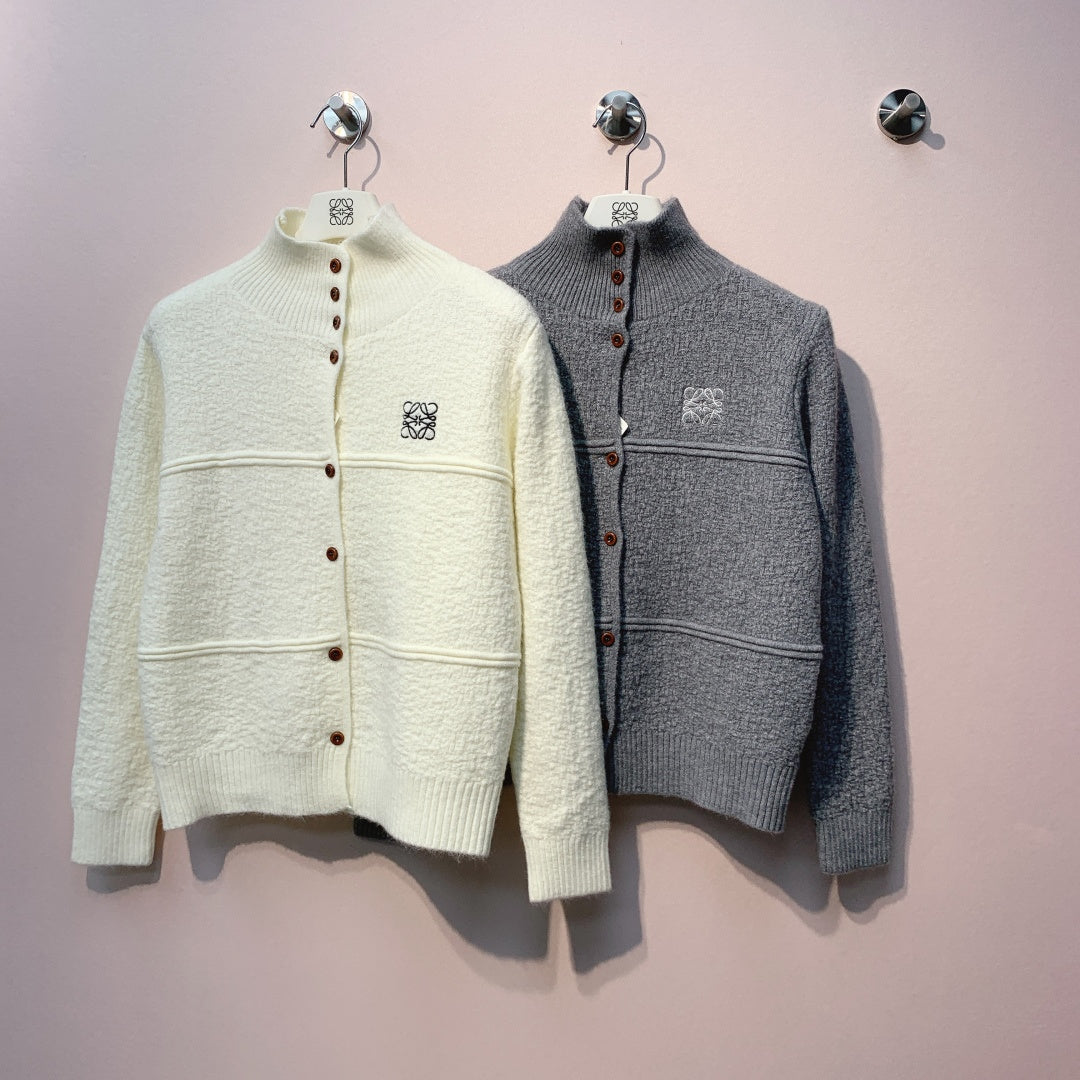 Loewe 2025 Cardigan White and Grey Wool 327437