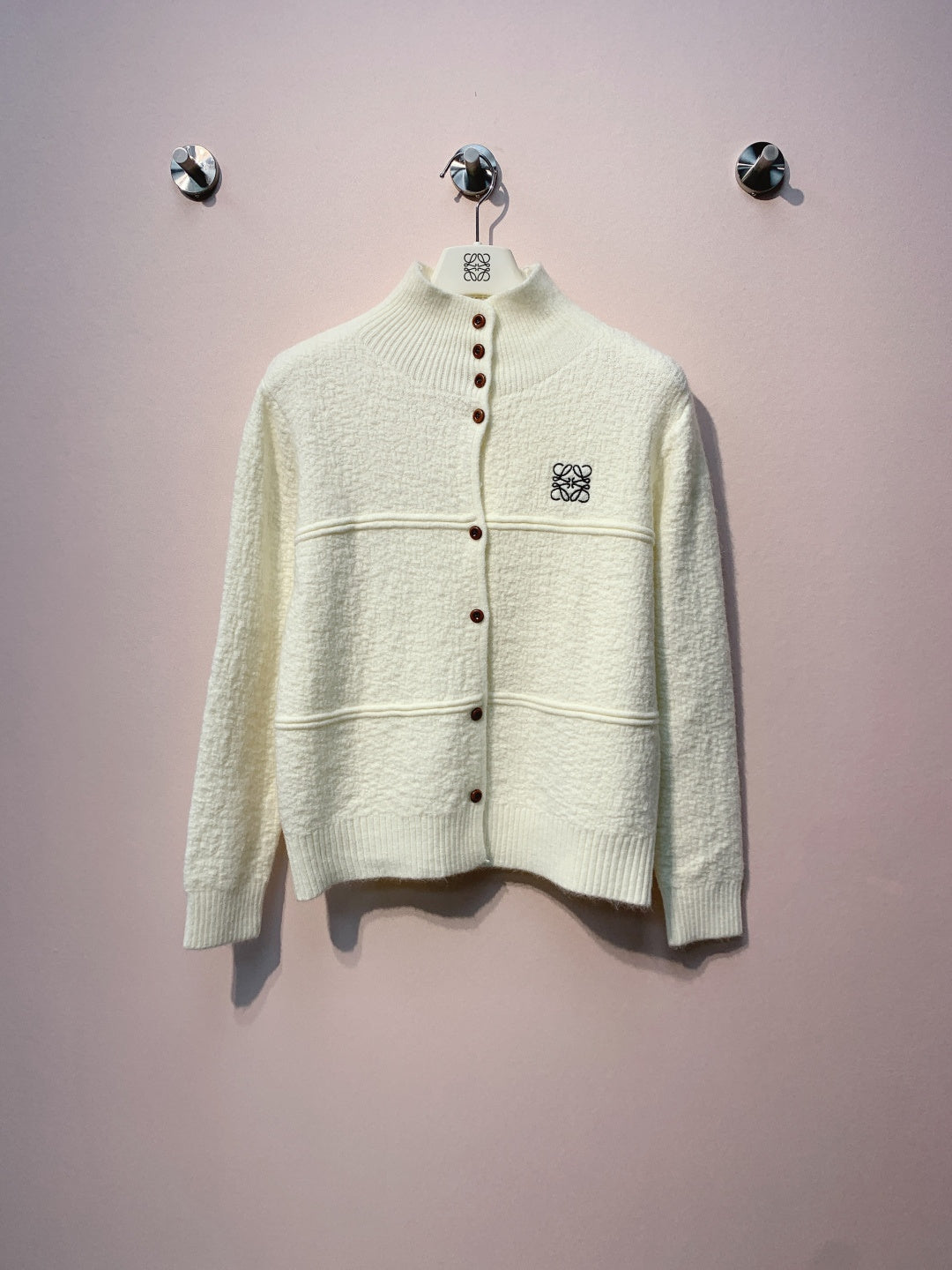 Loewe 2025 Cardigan White and Grey Wool 327437