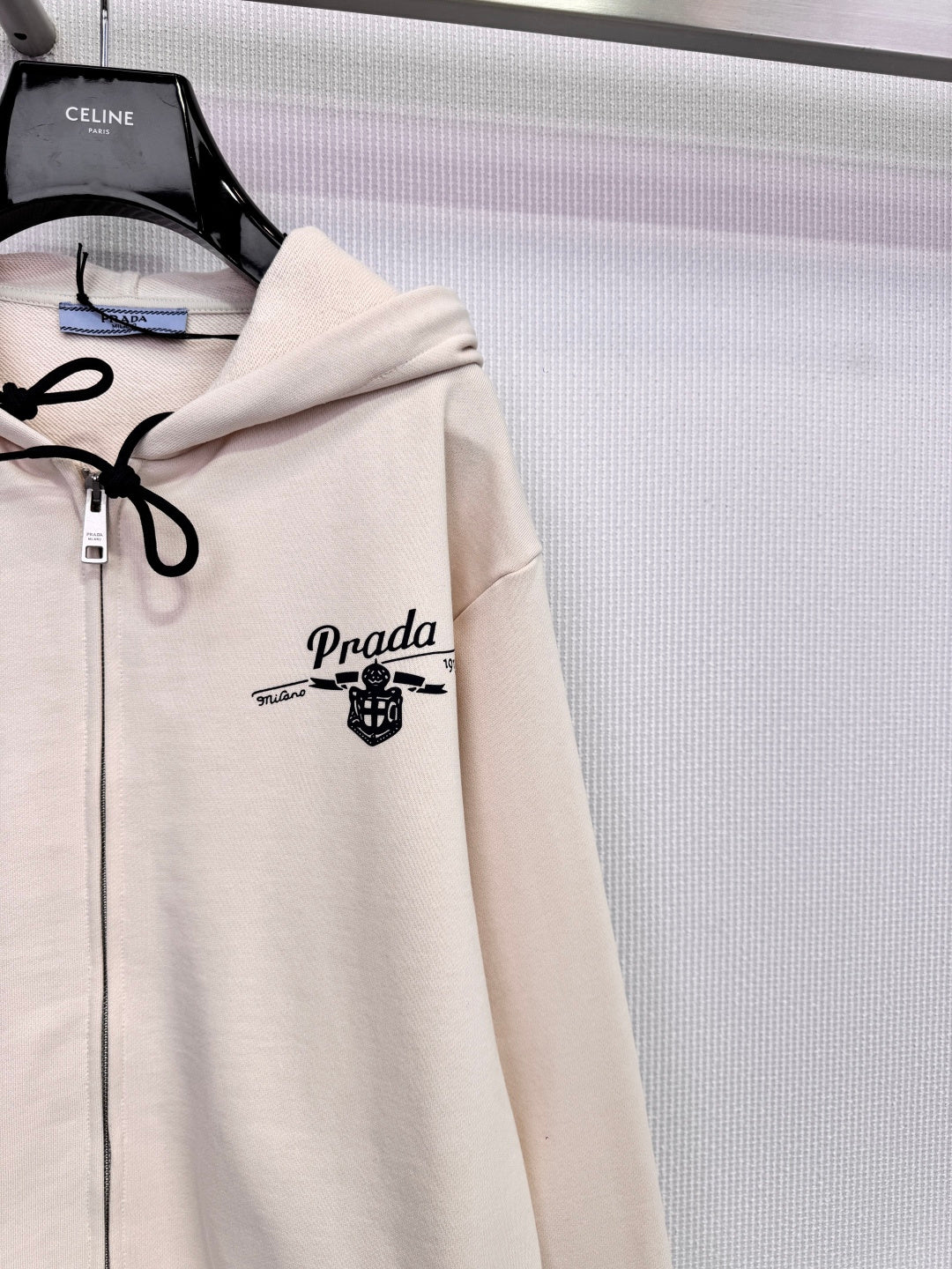 Prada 2025 Hooded Zip-up Sweatshirt Beige Cashmere