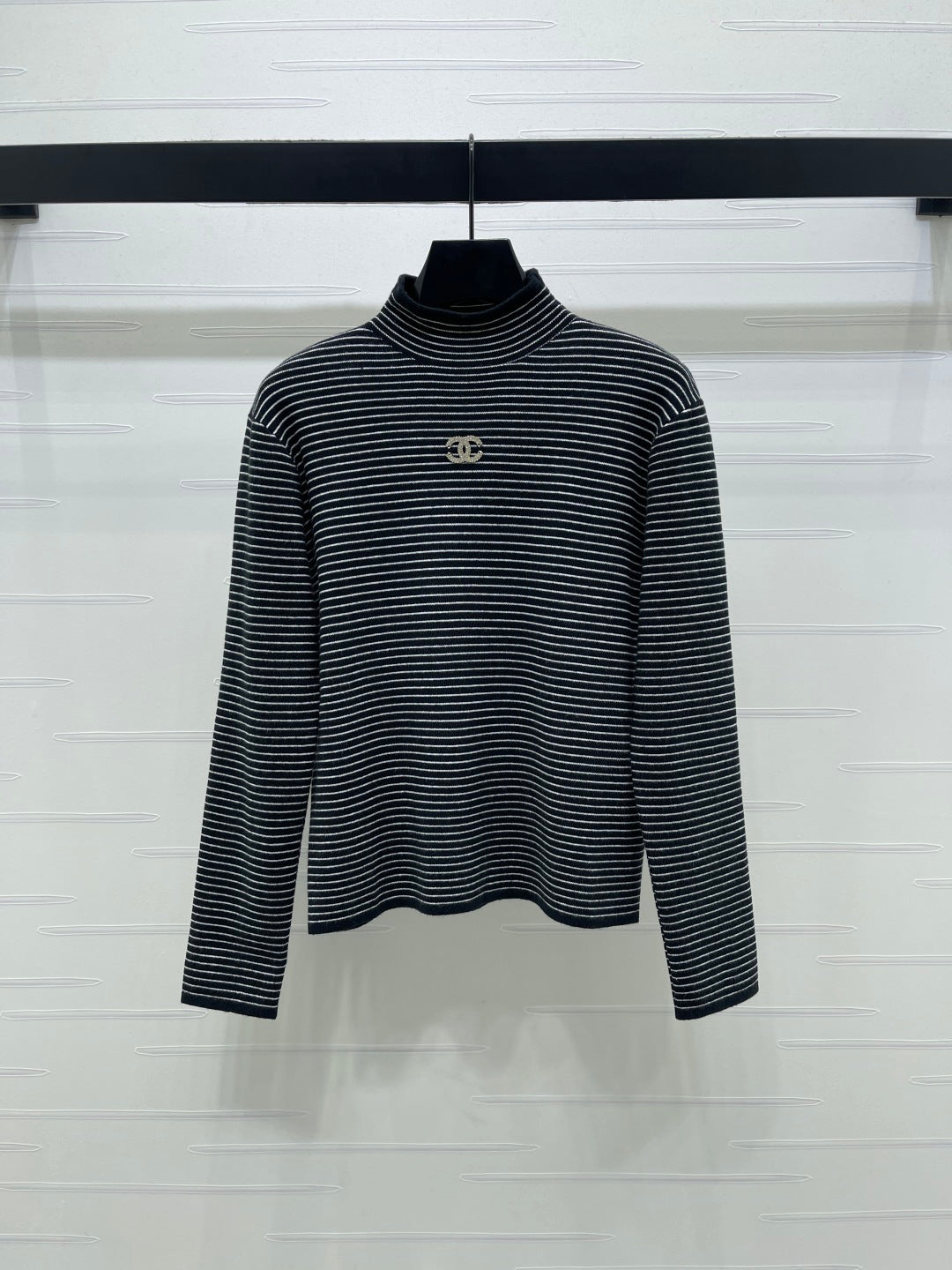 Chanel 2026 Striped Turtleneck Long Sleeve Sweater Wool