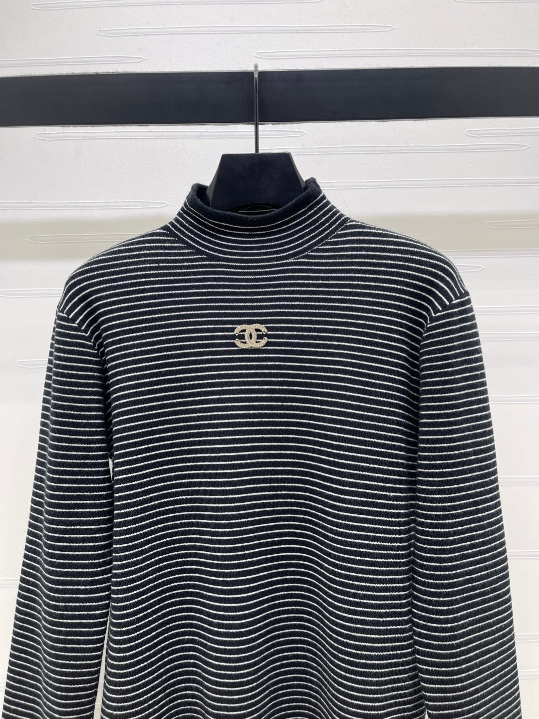 Chanel 2026 Striped Turtleneck Long Sleeve Sweater Wool