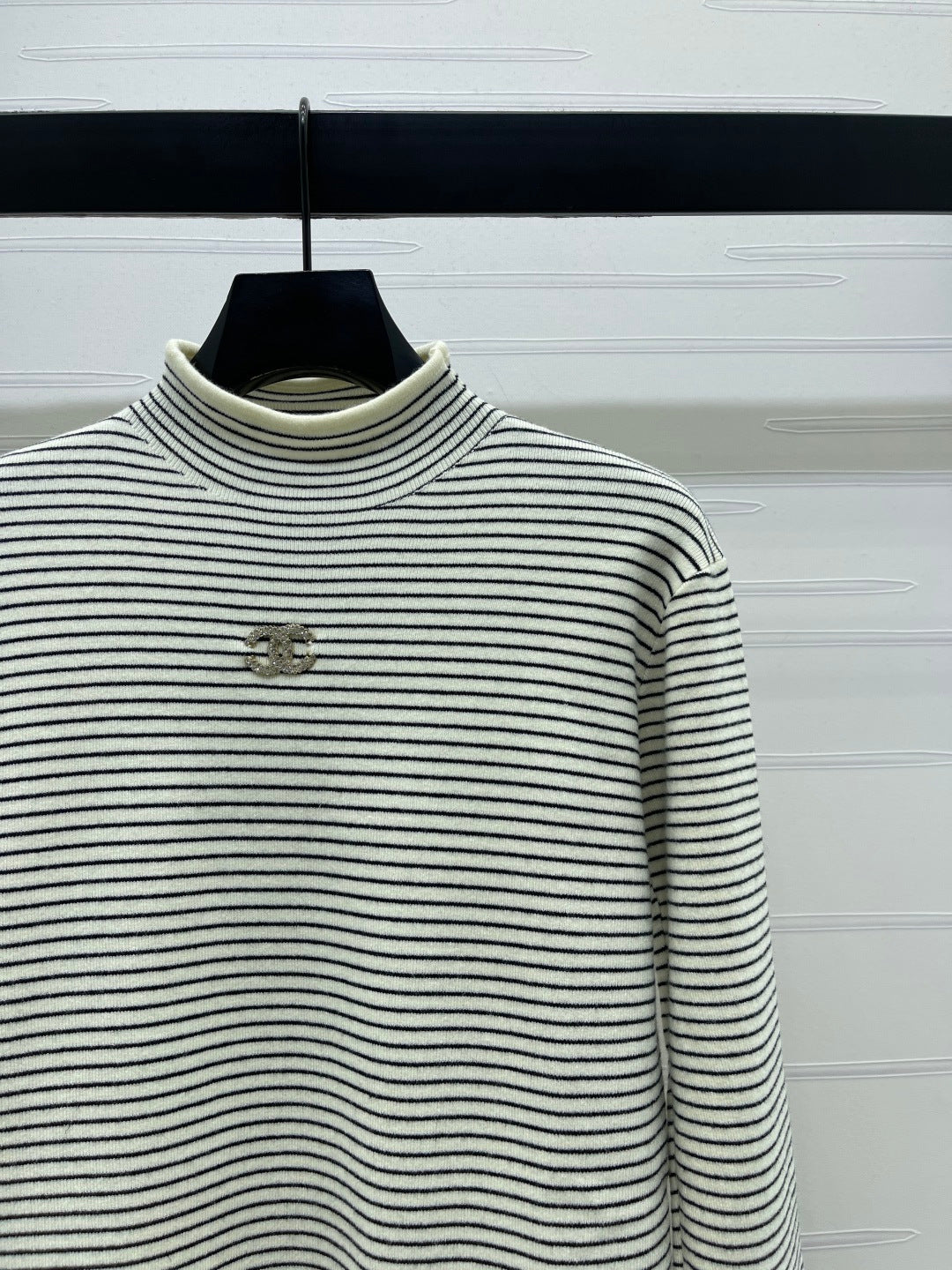 Chanel 2026 Striped Turtleneck Long Sleeve Sweater Wool