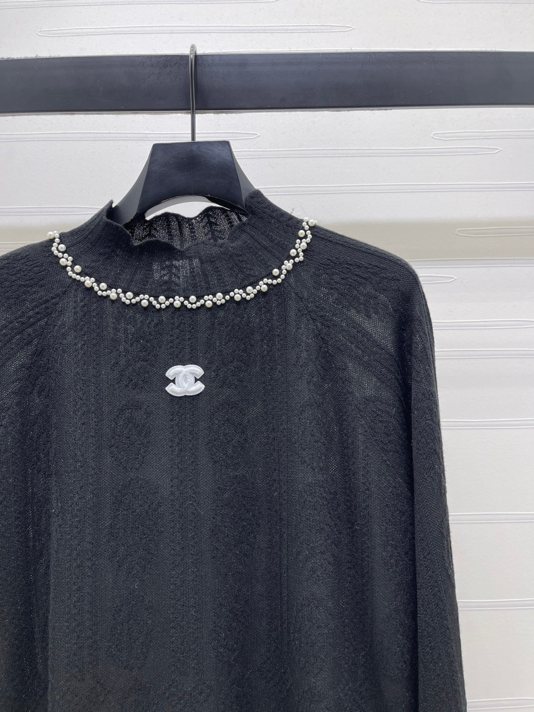 Chanel 2026 Beaded Crew Neck Knit Long-sleeved Top Wool