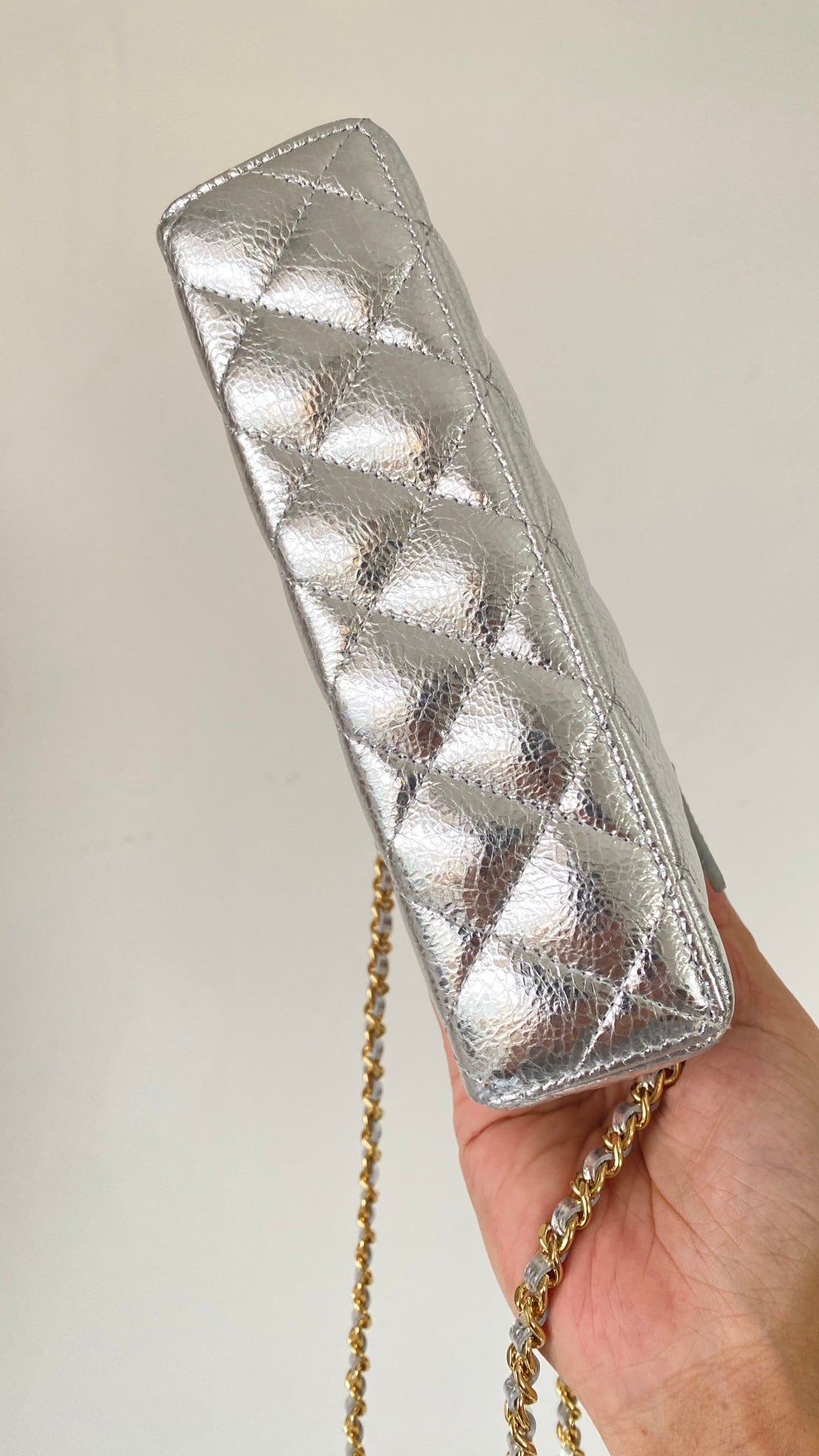 Chanel 25 Box Bag Silver Metallic Leather