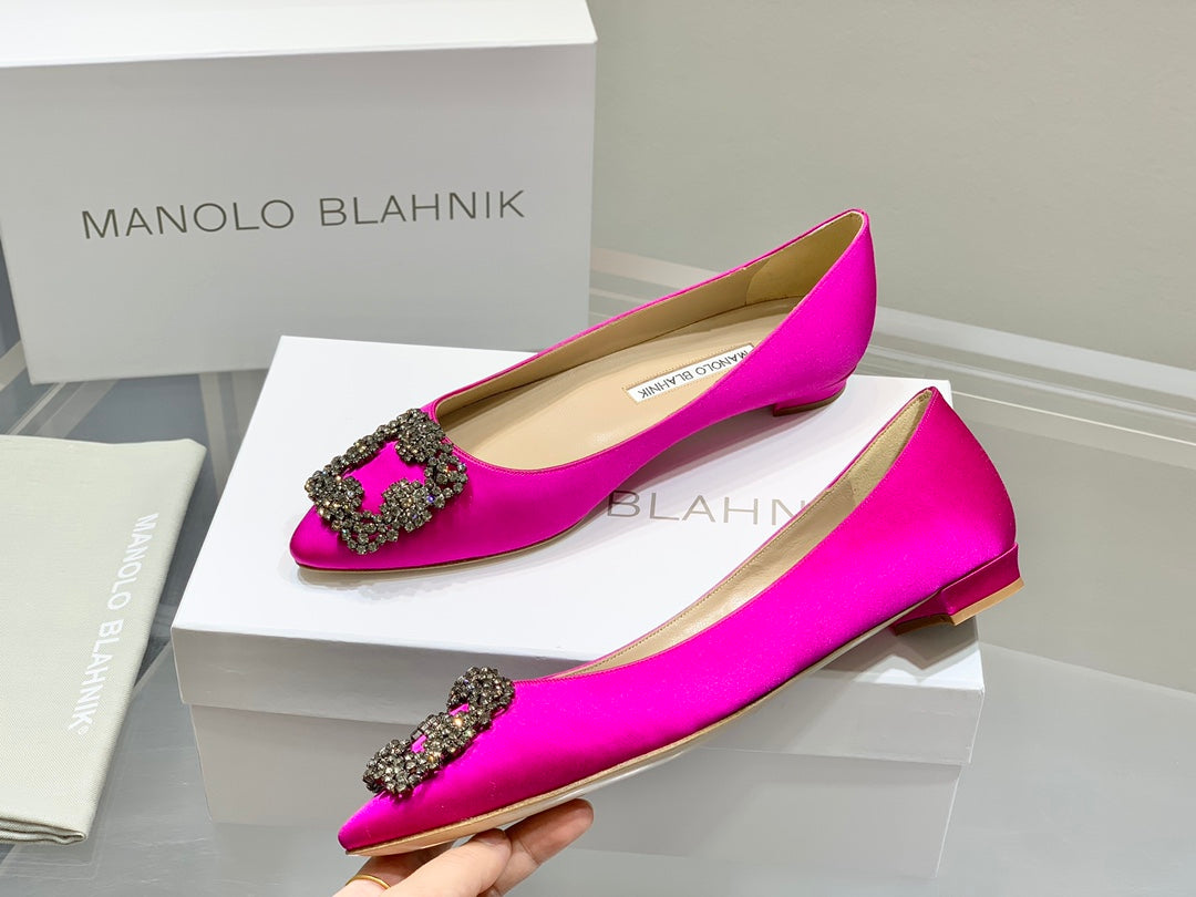 Manolo Diamond Buckle Pumps Dark Pink Silk 327502
