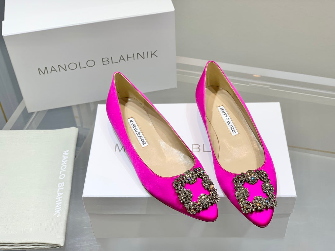 Manolo Diamond Buckle Pumps Dark Pink Silk 327502