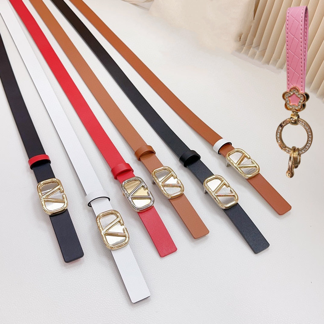 Gold Vlogo and Silver Hardware Buckle Black Red Calfskin 20mm