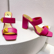 VT One Stud Leather Sandals Fuchsia Pink Cowhide 292754