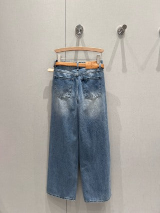 Prada 25 Triangle Straight Denim Pants with belt Cotton 210377