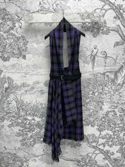 CD 25 Halter-neck Backless Dress Purple Black Wool Fabric